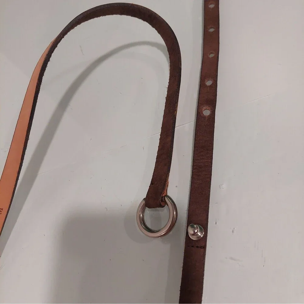 Abercrombie & Fitch Brown suede Skinny Belt O-ring Colar Stud Closure Sz Medium